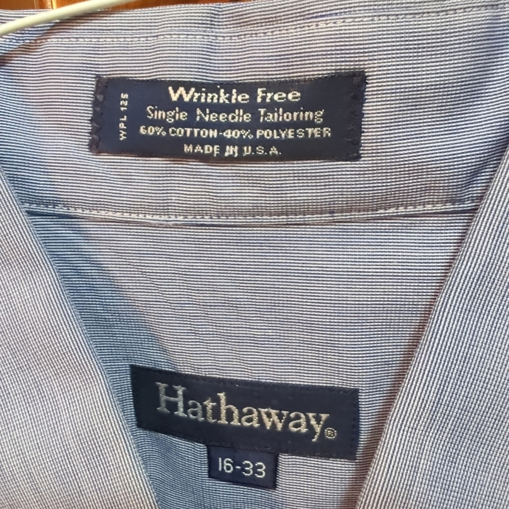 Men's Wrinkle Free Hathaway Fashion  Blue Tiny Striped Long Sleeve Button…
